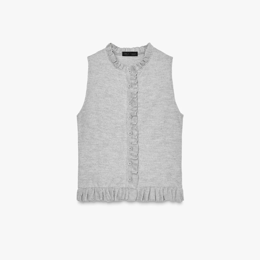 Zara Gray Knit Ruffle Sweater Tank